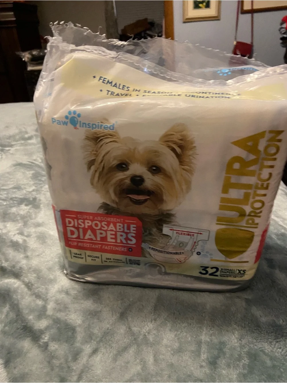 Inspire Disposable Dog Diapers - White, Gold, Red Accents open 30 count